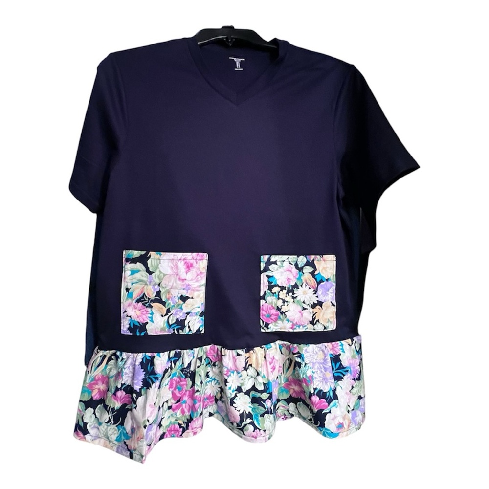 Aloha Handmade Floral Ruffle Tee | Oversized Small | Refashioned Statement Top